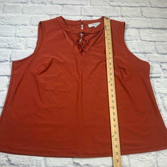 Lily White Orange Sleeveless Beaded Neckline Blouse. Size 3X. Fall Transition. - Picture 6 of 9
